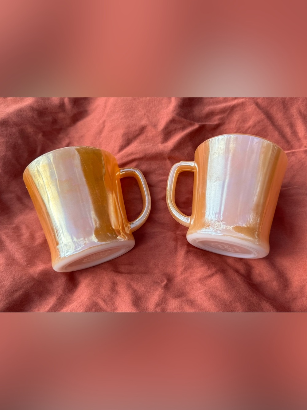 🍑Vintage 1950s Mid-Century Anchor Hocking Fire King Peach Lustre Coffee Mugs